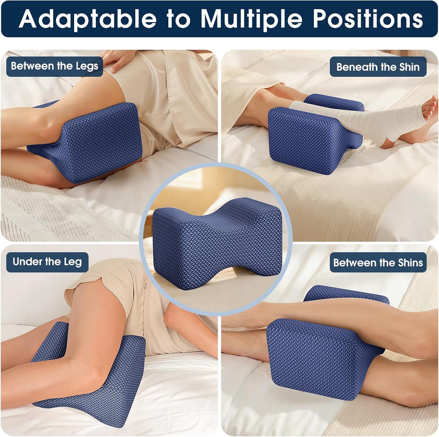 BlissTrends Memory Foam Knee Pillow, Knee Pillow for Side Sleepers, Leg Pillows for Sleeping Blood Circulation, Elevation Pillow for Spine Aligning, Sciatica, Back, Hip, Knee, Ankle Pain, Grey