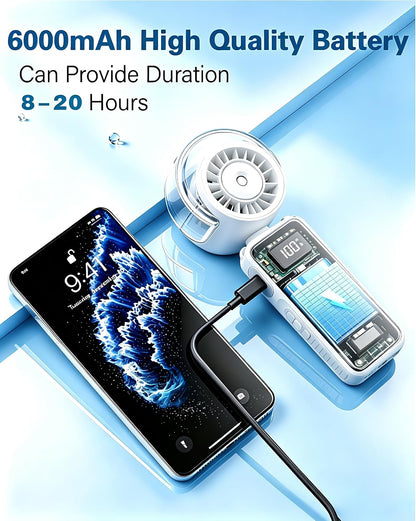 Portable Handheld Air Conditioner Fan with Mist,6000mAh Rechargeable Personal Misting Cooling Fan,5Speed Foldable Mini Water Spray Air Cooler,Turbo Hand AC Fan for Travel,Camping,Gifts Men/Women-White
