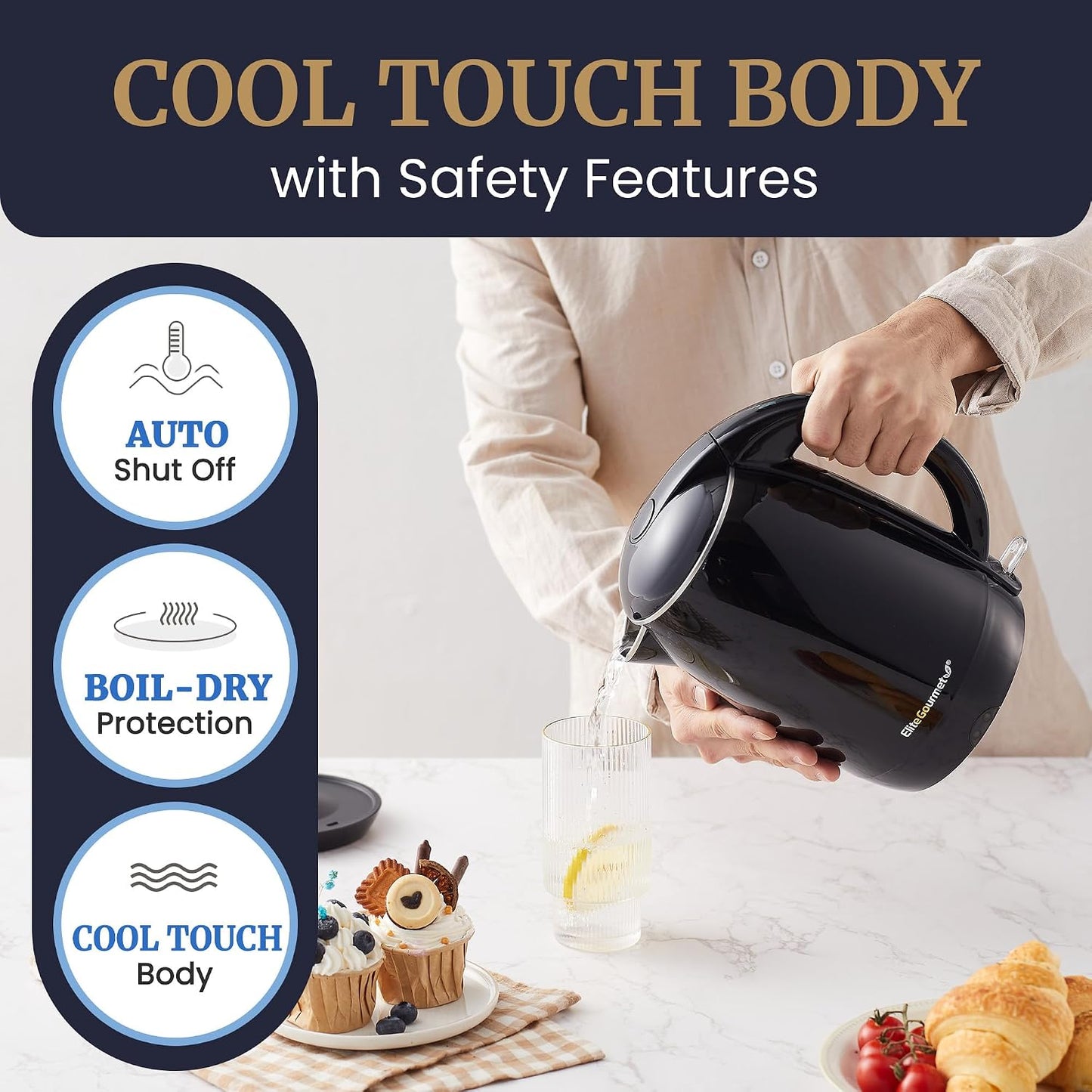 Elite Gourmet 1L Glass Electric Water Kettle, BPA-Free, Fast Boil, Auto Shut-Off, Boil-dry Protection, 360° Swivel Base with Cordless Serving, Clear-view Water Level Markings, Mint
