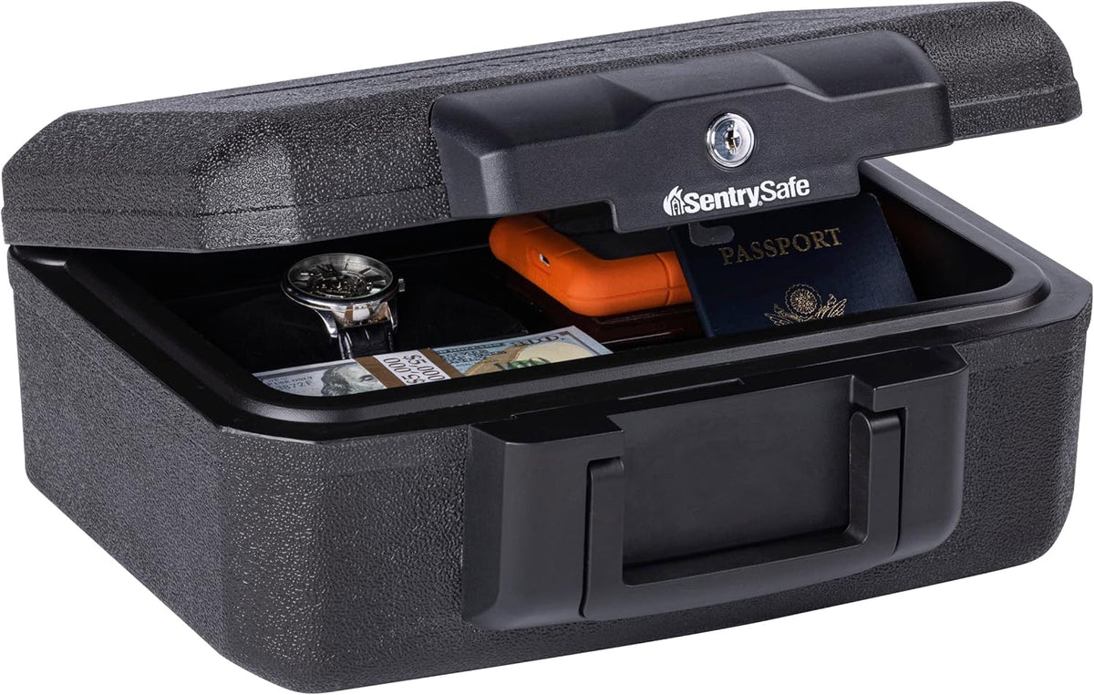 SentrySafe Fireproof Safe Box with Key Lock, Chest Safe with Carrying Handle to Secure Money, Jewelry, Documents, 0.25 Cubic Feet, 6.3 x 15.3 x 12.1 Inches, 1160