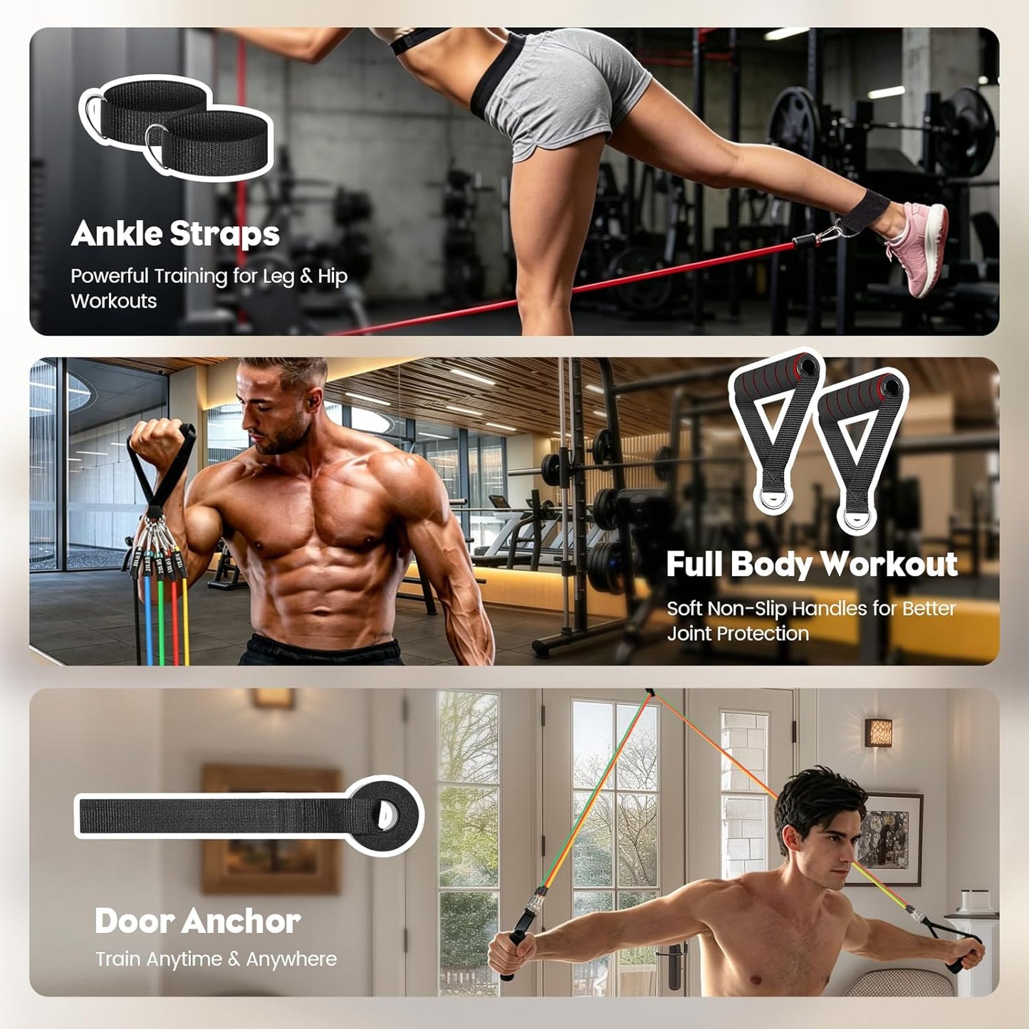 Resistance Bands Set, Himaly Exercise Bands Strength Training Fitness Bands Workout Elastic Bands with Legs Ankle Straps, Door Anchor, Handles & Carry Bag for Home Outdoor Workouts