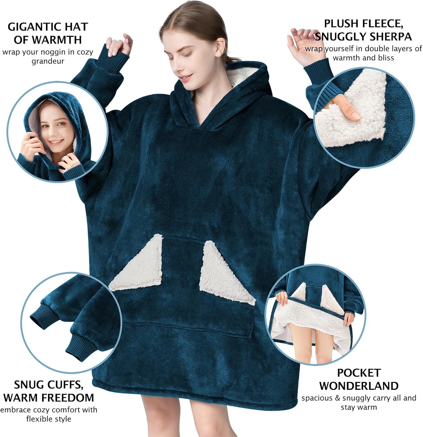Touchat Wearable Blanket Hoodie, Oversized Sherpa Blanket Sweatshirt with Hood Pocket and Sleeves, Super Soft Warm Plush Hooded Blanket for Adult Women Men, One Size Fits All (Pink)