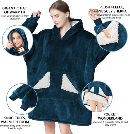 Touchat Wearable Blanket Hoodie, Oversized Sherpa Blanket Sweatshirt with Hood Pocket and Sleeves, Super Soft Warm Plush Hooded Blanket for Adult Women Men, One Size Fits All (Pink)