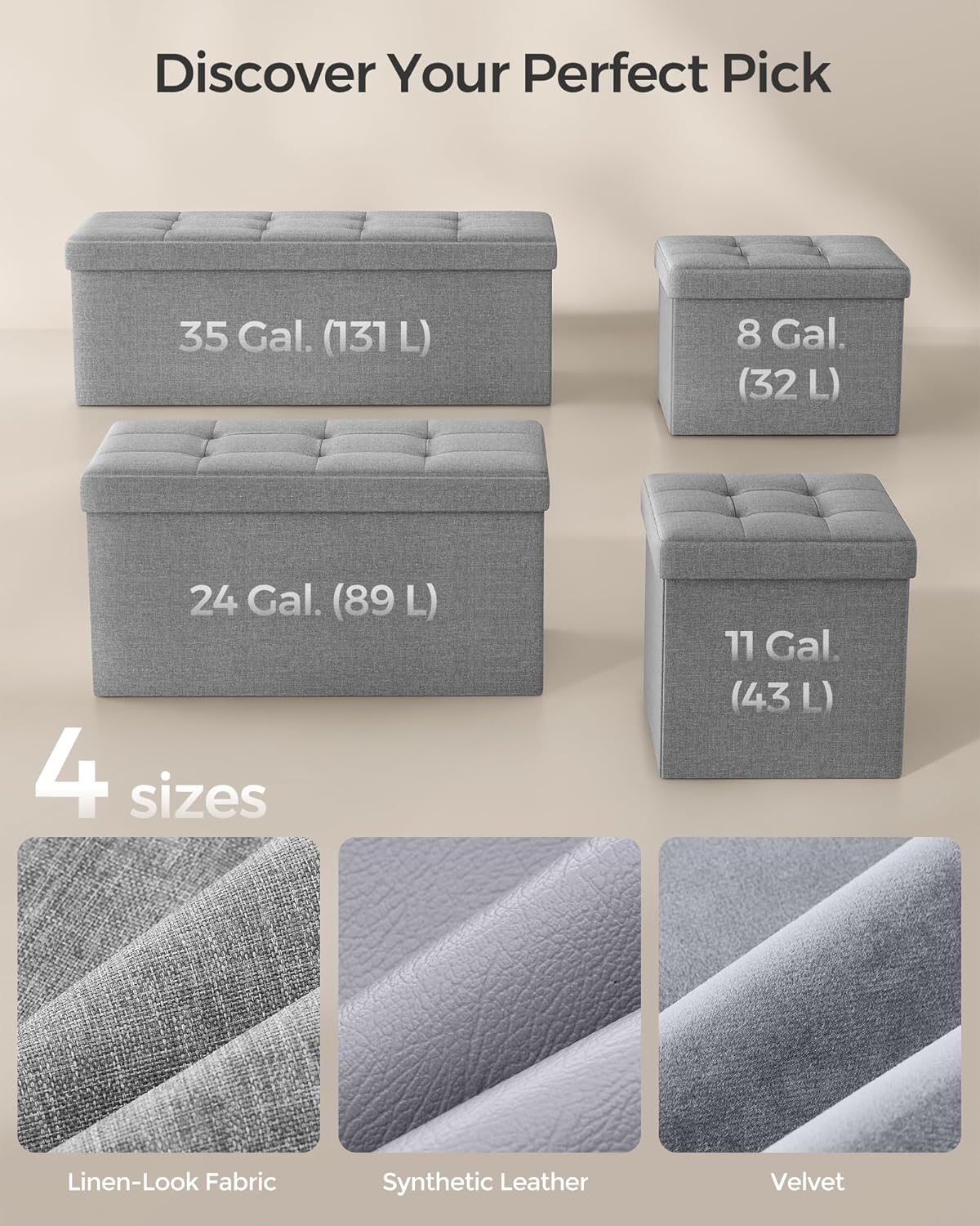 SONGMICS Mazie Collection - Small Folding Storage Ottoman, Foot Rest Stool, 12.2 x 16.1 x 12.2 Inches, 286 lb Load Capacity, for Living Room, Bedroom, Home Office, Dorm, Dark Gray ULSF102G01