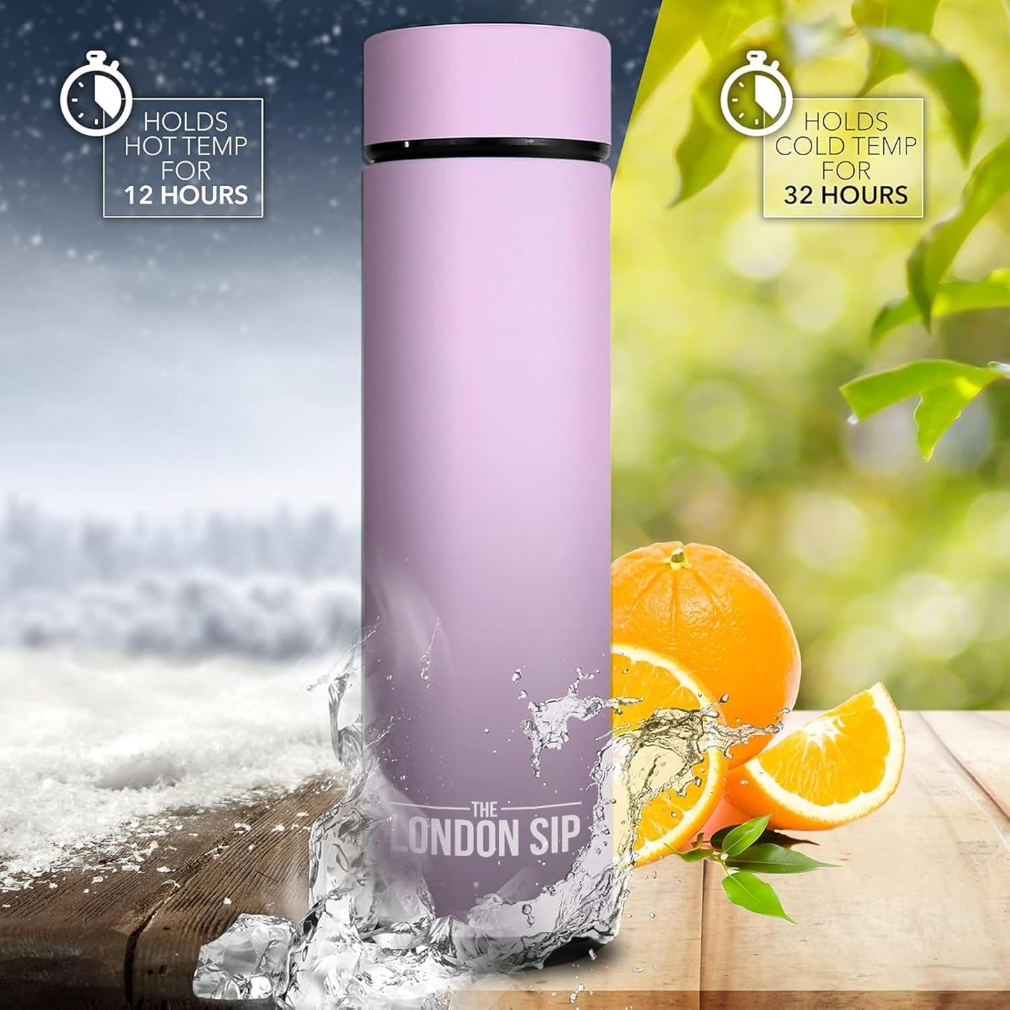 London Sip Multi-Purpose Tea Infuser Travel Mug and Tumbler Fruit Infuser Flask Hot and Cold Double Wall Stainless Steel Thermos with Extra-Long Infuser, Midnight Teal