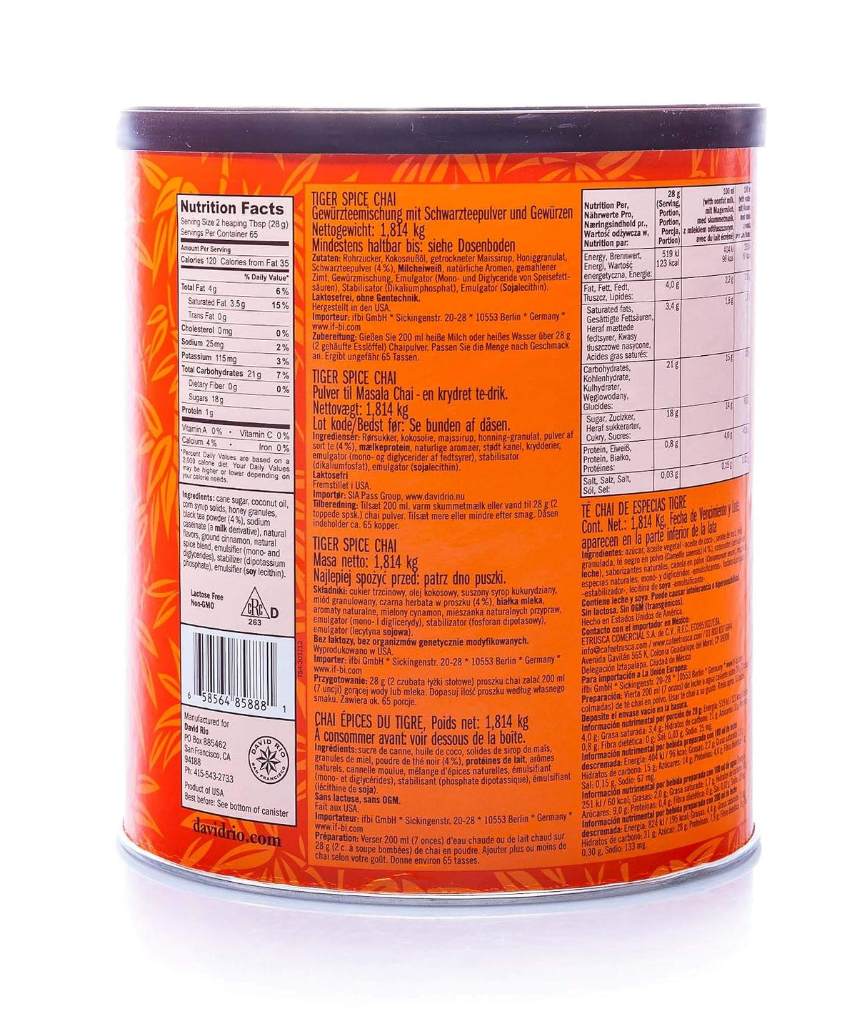 David Rio Elephant Vanilla Chai Tea Latte Mix, 14 Oz