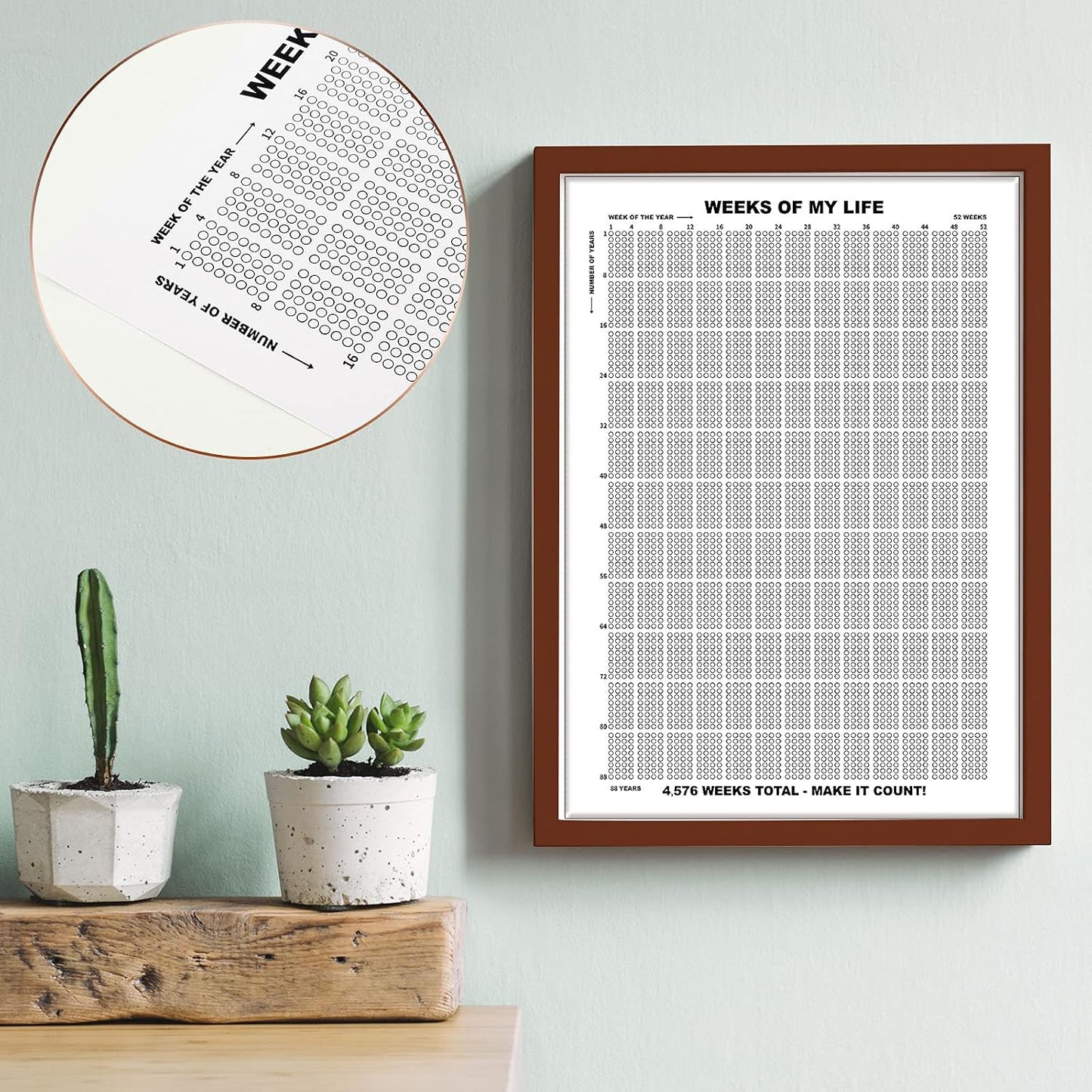 Outus 4 Pieces Weeks of My Life Calendar Memento Mori Poster Wall Decor Motivational Quotes Art 4576 Weeks Lifetime Poster for Habit Tracker Home Decoration