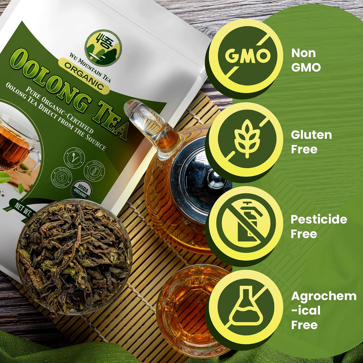 Wu Mountain Tea Organic Oolong Tea Loose Leaf, 1 lb – Premium Whole Leaf Chinese Oolong Tea Leaves, Smooth & Aromatic