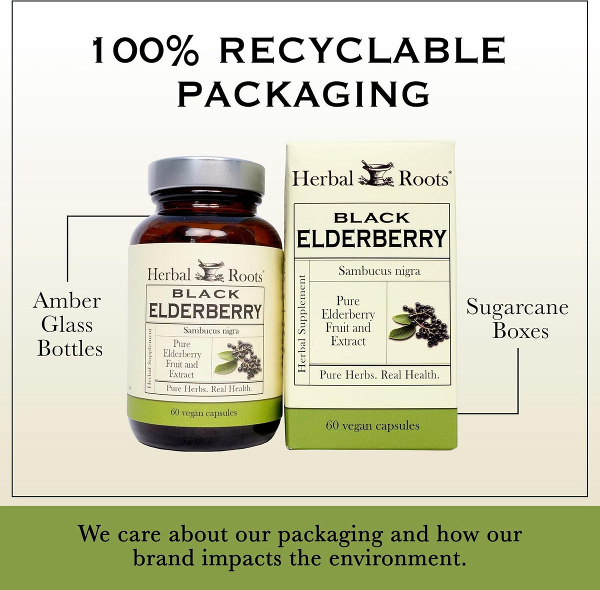 Herbal Roots Organic Black Elderberry Capsules - Max Strength - USDA Certified Organic - Immune Support - 60 Vegan Capsules