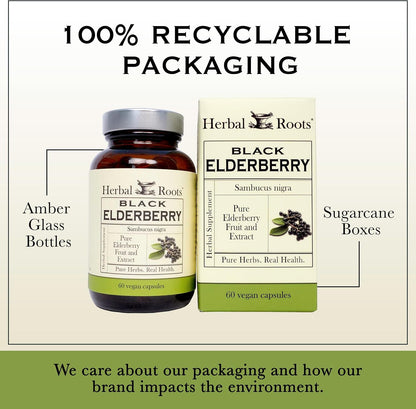 Herbal Roots Organic Black Elderberry Capsules - Max Strength - USDA Certified Organic - Immune Support - 60 Vegan Capsules