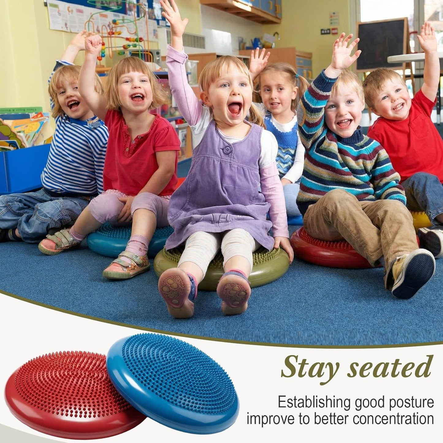 Libima 4 Pcs Wiggle Seat for Sensory Kids Inflated Wobble Cushion Sensory Seat Cloud Design Flexible Seating for Classroom Elementary Balance Disc for Kids Adult Pet Training