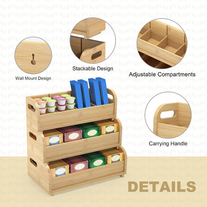 3-Tier Bamboo Tea Bag Organizer, Stackable Tea Holder for Countertop, Black