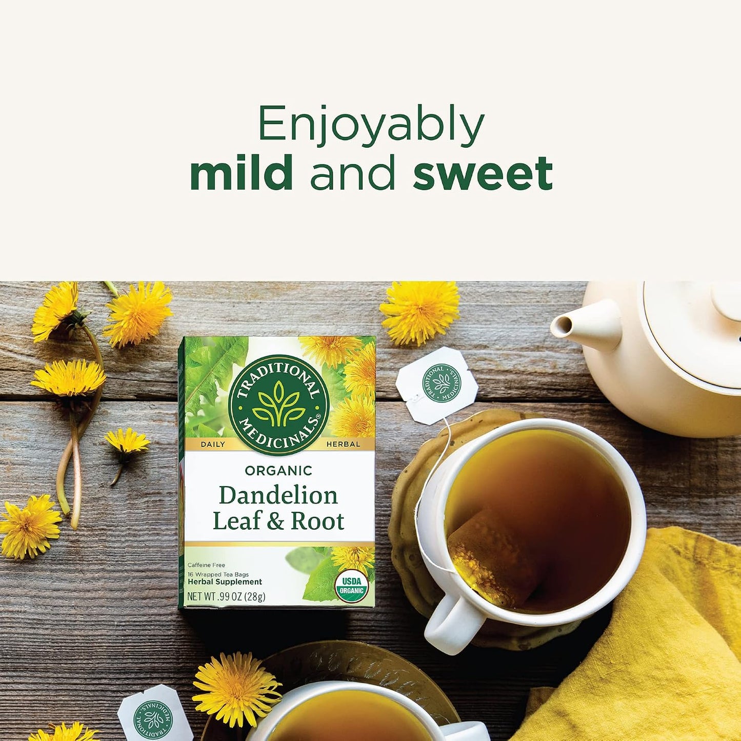 Traditional Medicinals Organic, Roasted, Dandelion Root Tea - Supports Normal Detox + Digestion - Kosher, Non-GMO, Caffeine-Free, Compostable - 16 Tea Bags, (Pack of 2)