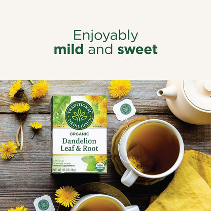 Traditional Medicinals Organic, Roasted, Dandelion Root Tea - Supports Normal Detox + Digestion - Kosher, Non-GMO, Caffeine-Free, Compostable - 16 Tea Bags, (Pack of 2)