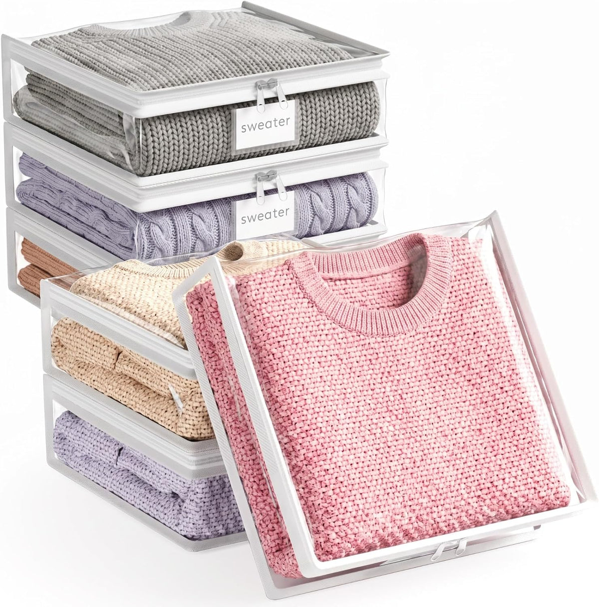 Lifewit Clear Zippered Storage Bags, Plastic Sweater Storage Bags Clothing Organizer for Blankets Linen Sweater Bed Sheet Quilt Clothes (15.7 x 13.8 x 3.9 Inch)