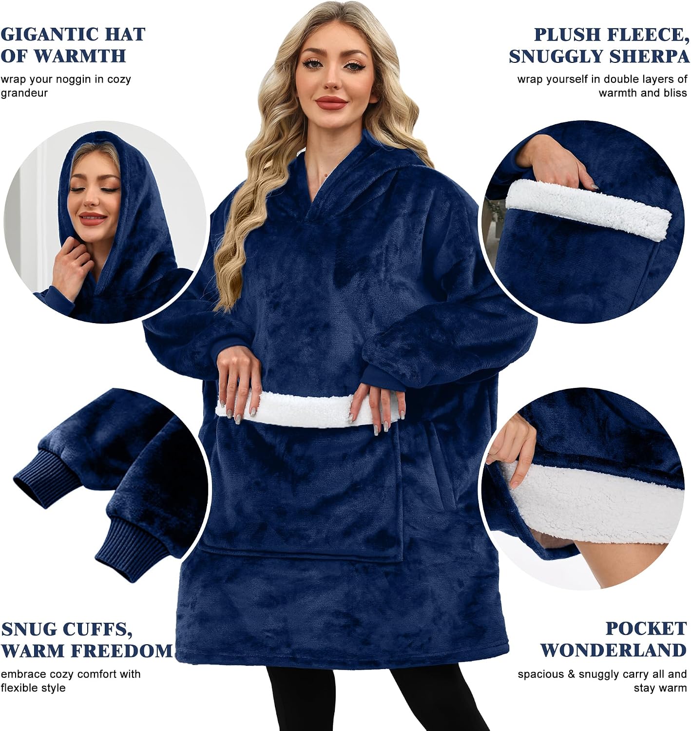 Wearable Blanket Hoodie Gifts for Women Men, Oversized Blanket Sweatshirt Cozy Fleece Blanket with Dog Giant Pocket