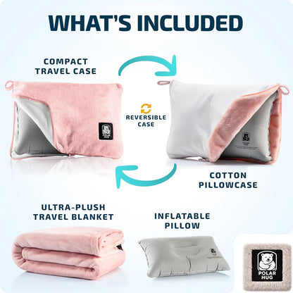 Travel Blanket Airplane Compact with Hoodie – 2in1 Airplane Travel Accessories from Plane Blanket to Travel Pillow with Luggage Strap, Soft Handle & Secure Pocket
