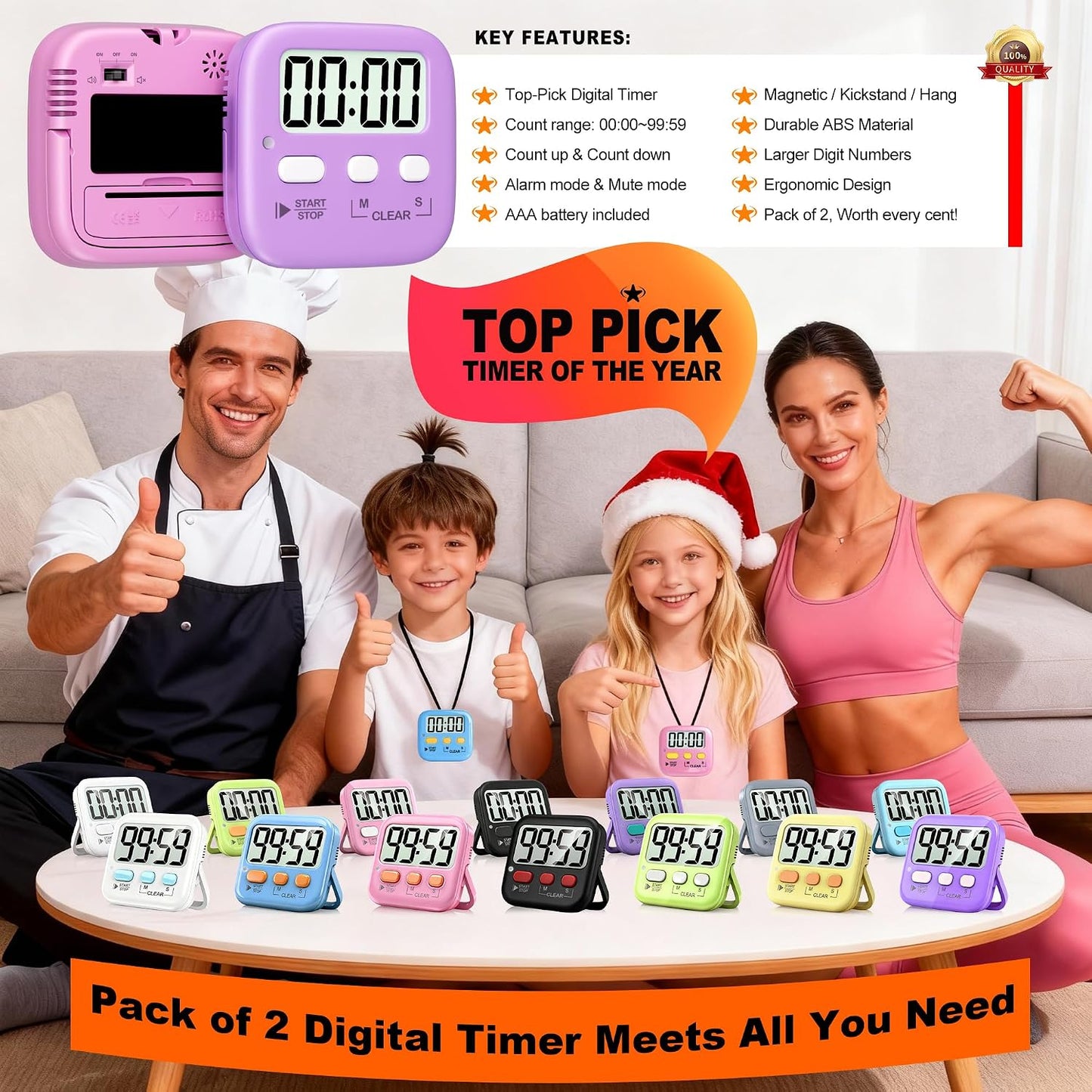 Antonki 2 Pack Digital Timer for Kids Classroom Kitchen Timers for Cooking