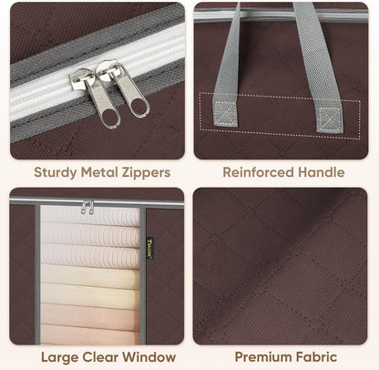 BALEINE Clothes Storage Bags, 24 Gallon Storage Containers with Reinforced Handle, Sturdy Zipper, Closet Organizer for Blanket, Comforter, Pillow, Bedding (Brown)