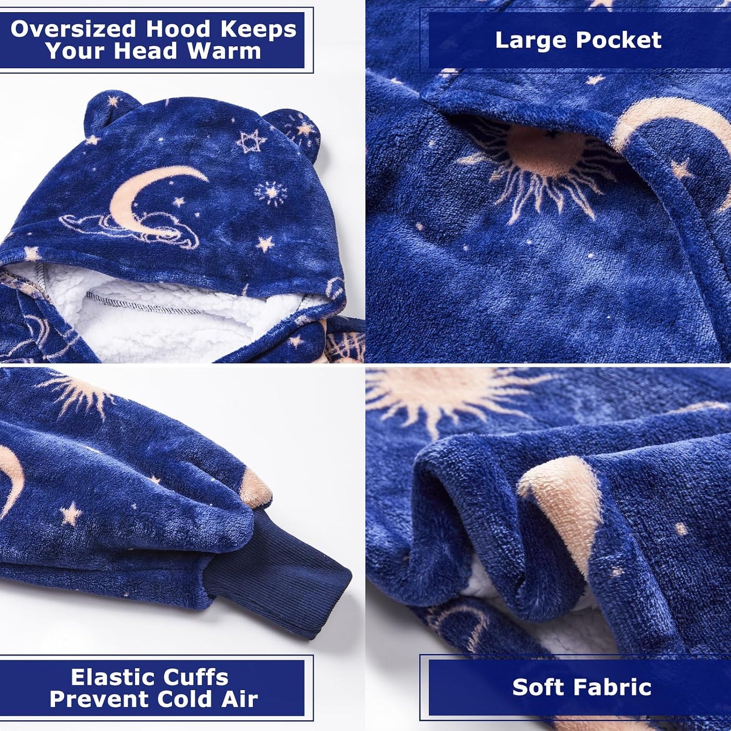 THREE POODLE Wearable Blanket Hoodie for Women, Oversized Sherpa Sweatshirt Blanket for Adults Men, Cozy Hooded Blankets, Gifts for Teen Girls Women Mom Sister