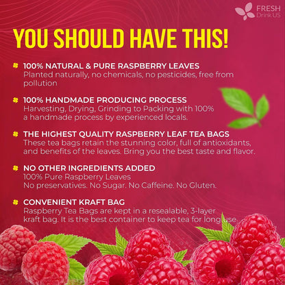 FreshDrinkUS, Premium Raspberry Leaf Tea with Chamomile – 135 Bags | Naturally Caffeine-Free Herbal Blend | Soothing Floral Flavor | Herbal Tea in Eco-Conscious Tea Bags