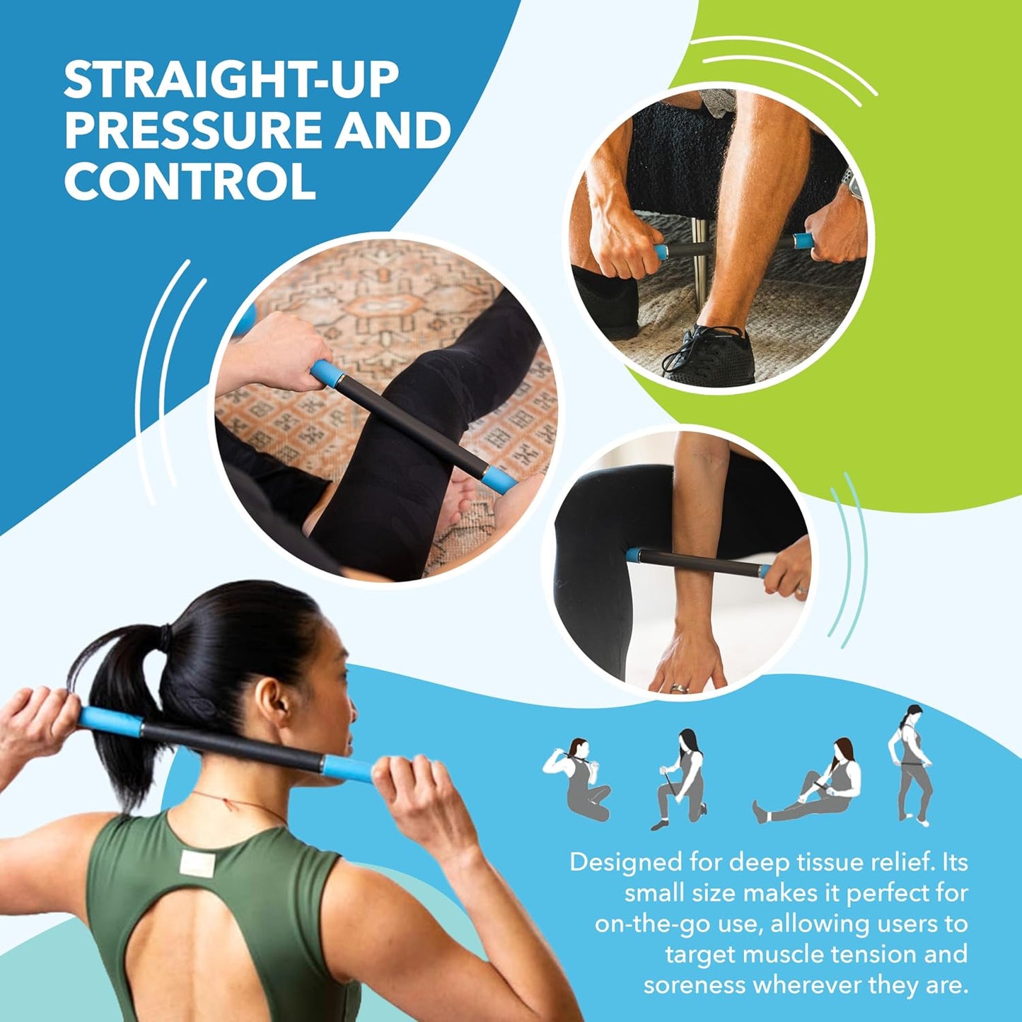 RAD 2-in-1 Muscle Flushing Kit – Includes Exercise Foam Roller & Massage Roller Stick – Deep Tissue Myofascial Release, Muscle Recovery Tools for Mobility & Performance