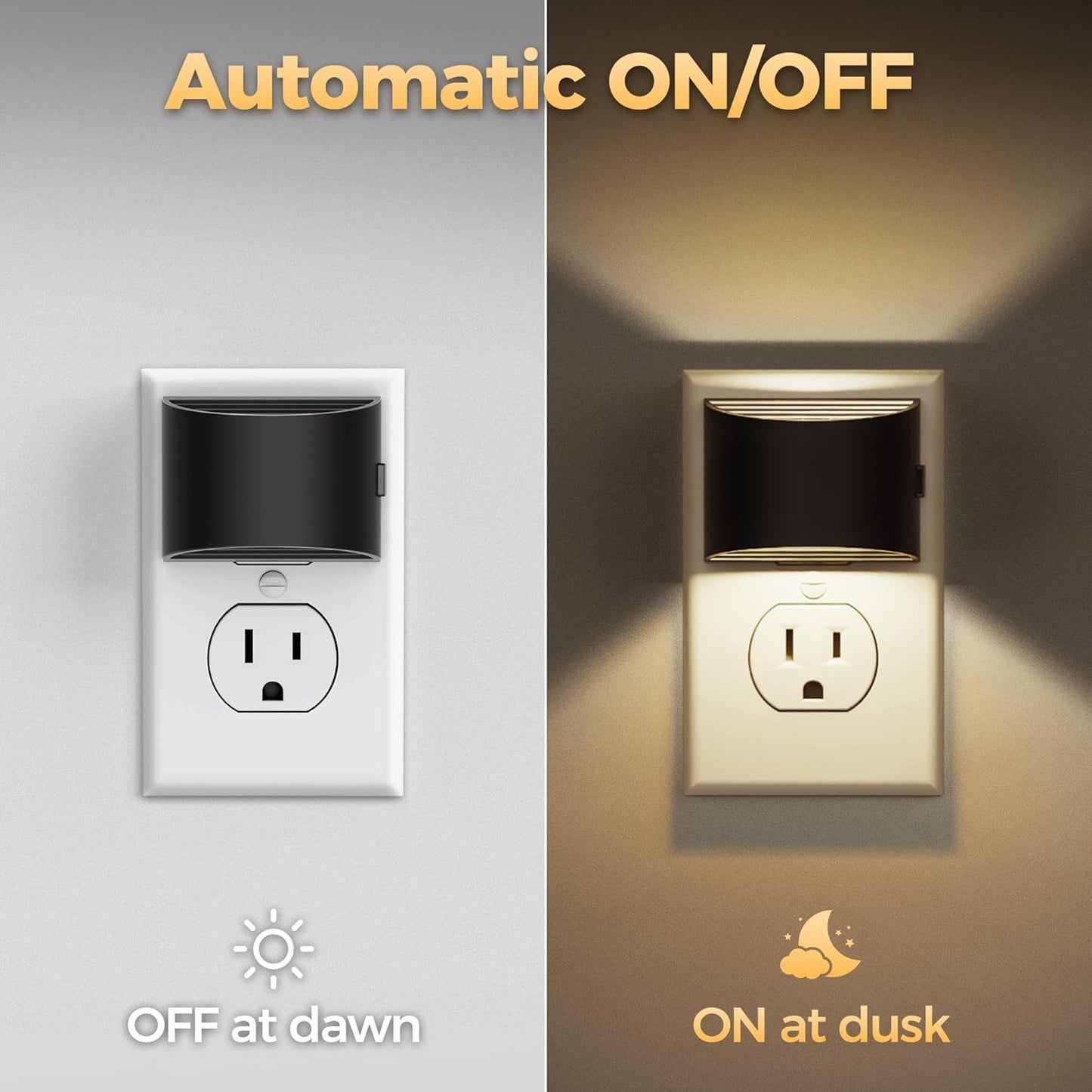 DORESshop LED Night Light[2 Pack], Night Lights Plug into Wall, 3 Level Brightness Adjustable Plug in Night Light, Dusk to Dawn Sensor, Nightlights for Adults, Bedroom, Bathroom, Hallway, Amber