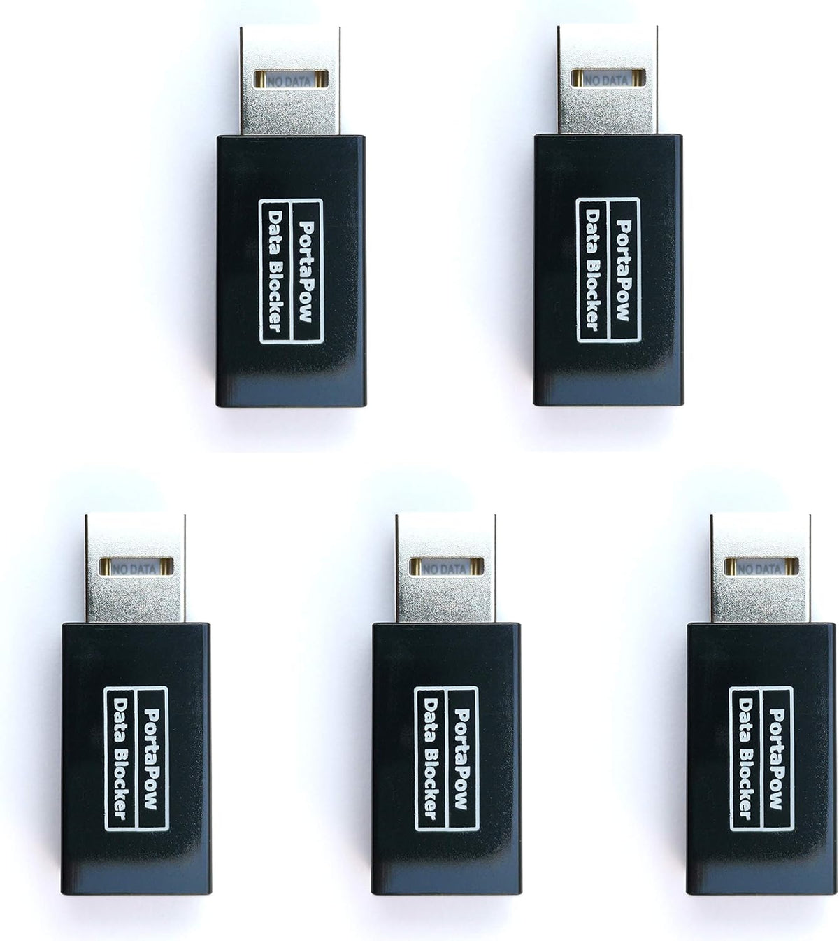 PortaPow USB Data Blocker (Black 5 Pack) - Protect Against Juice Jacking