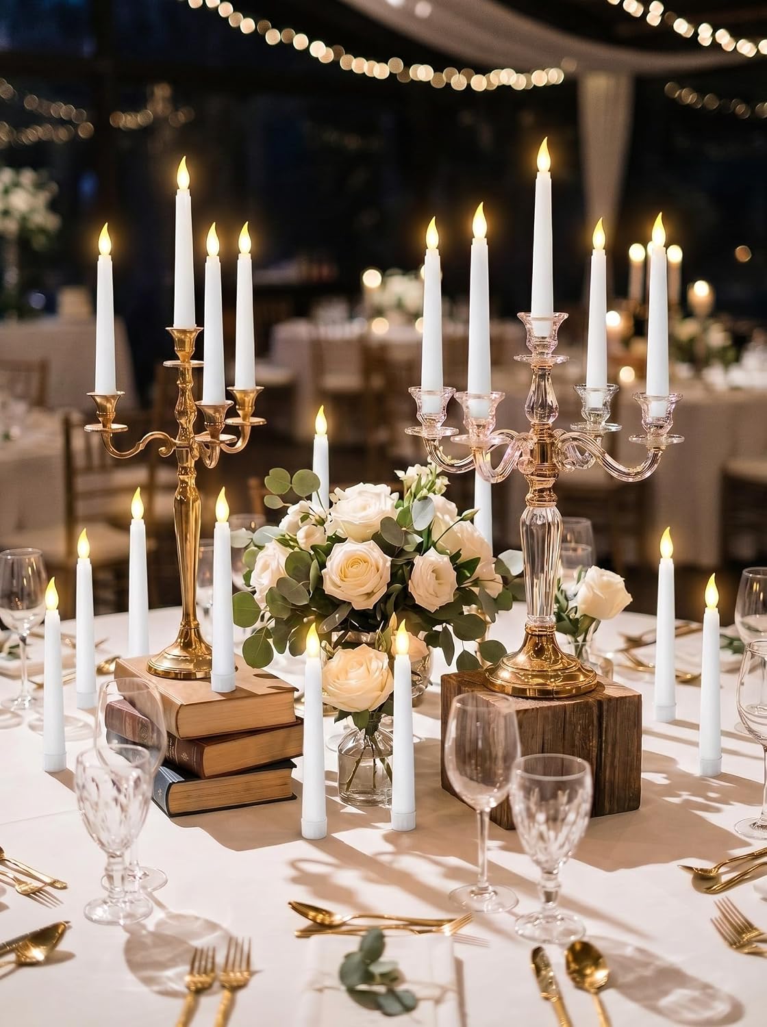Treela 24 Pcs Flameless Taper Candles Battery Operated Bulk Fake Candles Light LED Candle Sticks Flickering Tapered for Easter Wedding Anniversary Decoration(Basic,11 Inch,Ivory)