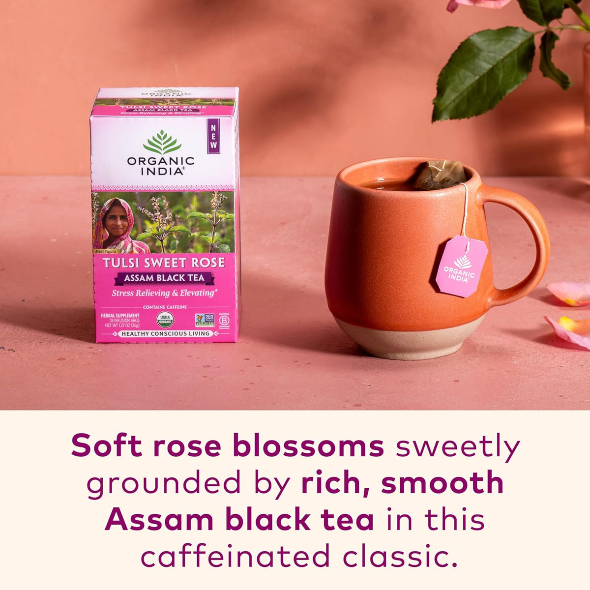 ORGANIC INDIA Tulsi Sweet Rose Assam Black, 18 Rose Tea Bags (Pack of 3)