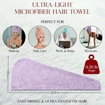 3 Pack Microfiber Hair Towel Wrap for Women 26 x 10 in | Hair Drying Towel with Button |Hair Turban Towel Quick Dry Coral Fleece Head Towels (Pink + Blue + Grey)