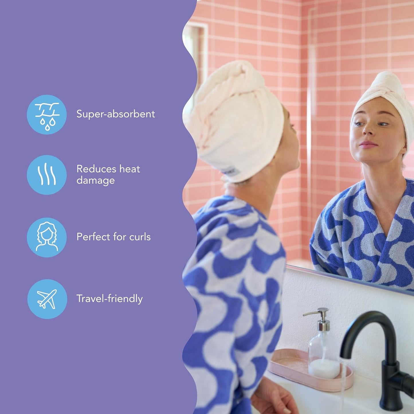 Turbie Twist 2-Pack Microfiber Hair Towel for Beauty, Travel, Gifting - Hair Wrap Turban for Straight, Wavy & Curly Hair - Premium Personal Care - Dark Purple & Light Purple