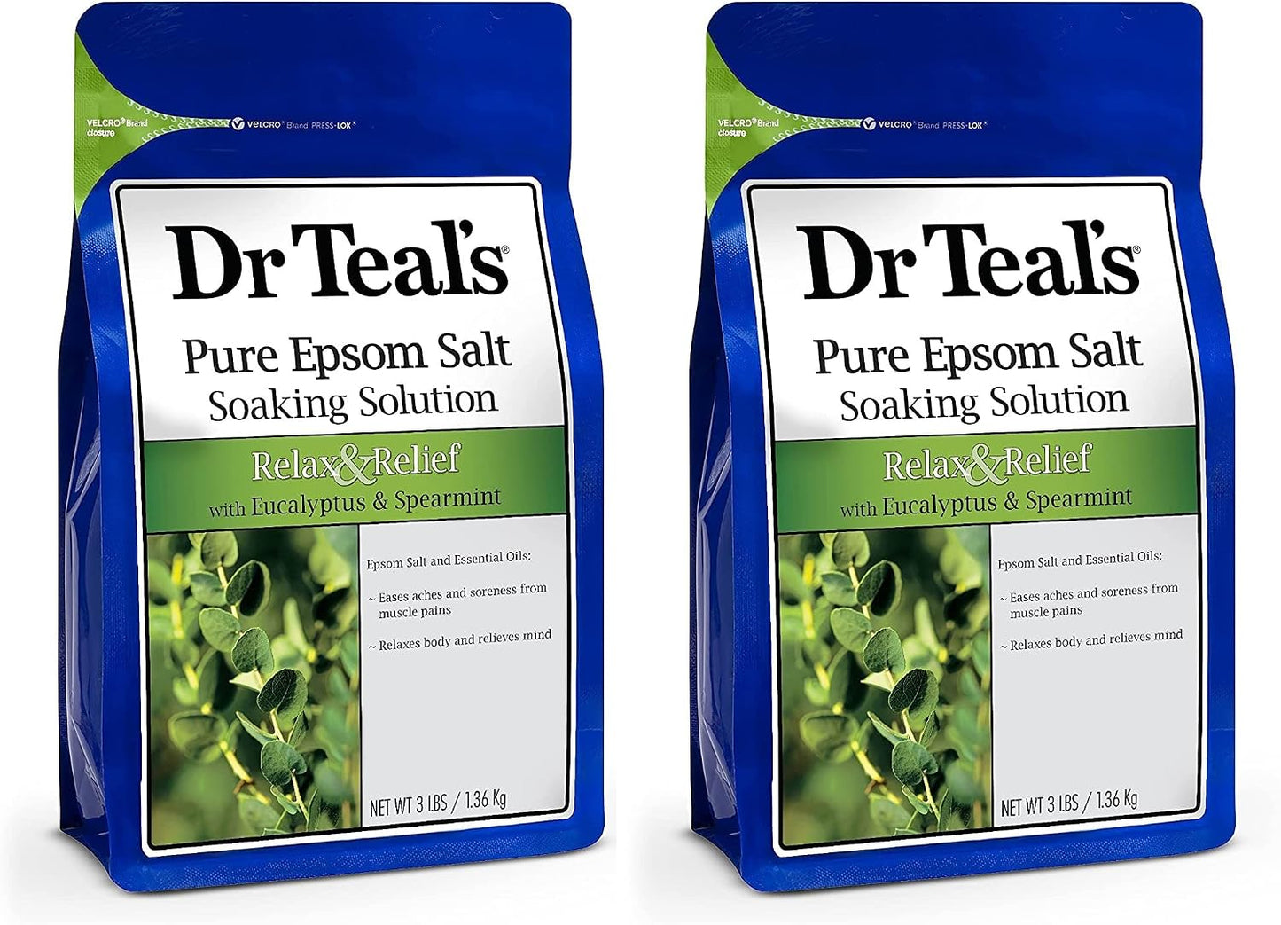 Dr Teal's Epsom Salt Magnesium Soak, Relax & Relief with Eucalyptus & Spearmint Essential Oils, 3 lbs