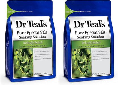 Dr Teal's Epsom Salt Magnesium Soak, Relax & Relief with Eucalyptus & Spearmint Essential Oils, 3 lbs
