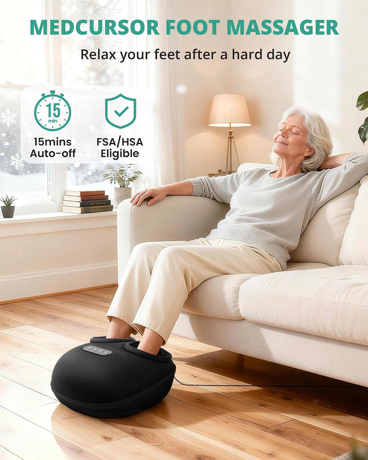 Medcursor Foot Massager Machine Heat, Shiatsu Kneading & Rolling, Massage for Plantar Fasciitis & Foot Pain Relief, Adjustable Air Pressure, Fits Up to13, Gift for Women & Men