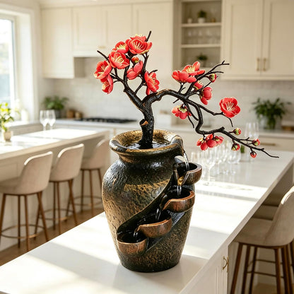 Mini Artificial Bonsai Tree Waterfall Fog Feature Rock Tabletop Fountain | 11in Desktop Decor Waterfall Fountain W/ Water Pump& Atomizer&LED Lights &Fake Tree Office Bedroom Relax