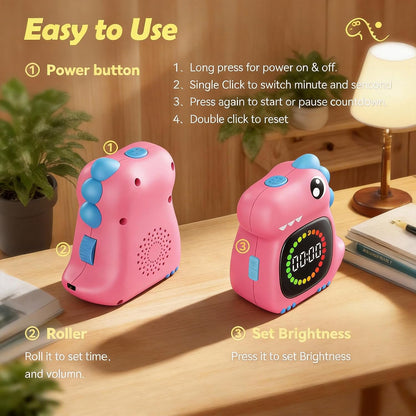 Visual Timer for Kids 99 Minute Digital Potty Training Timer for Homeschool | Dual sound; Dinosaur Look; Long Battery Life