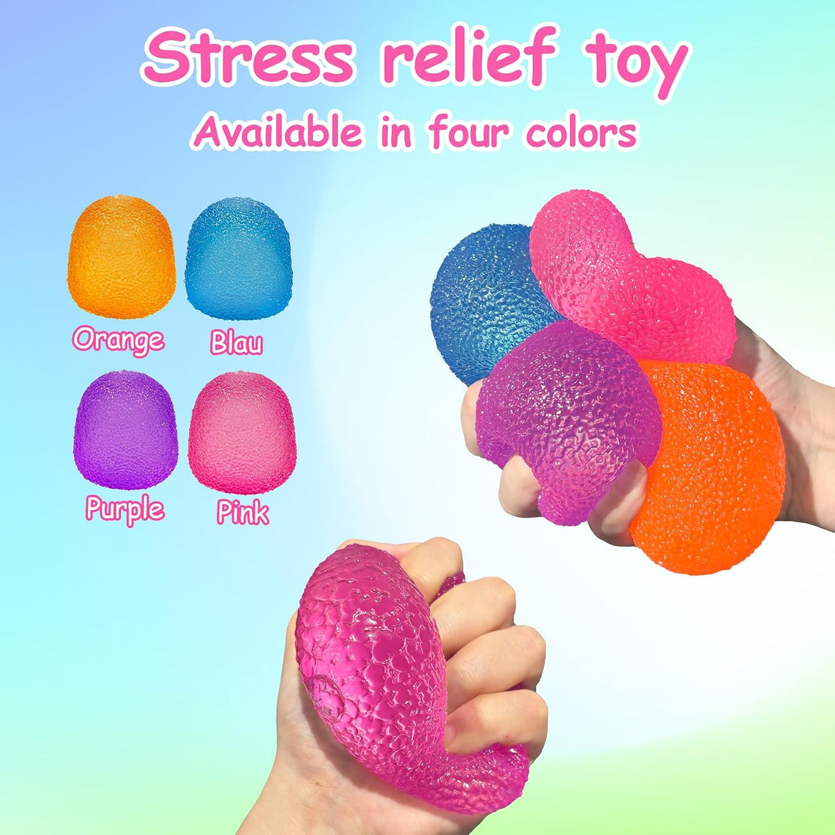 Stress Balls-Gumdrop Squishy Stress for Kids and Adults, Super Solid Squeeze Ball, Sensory for Stress Relief, Birthday, Easter Basket Stuffers and Party Favors (Blue)
