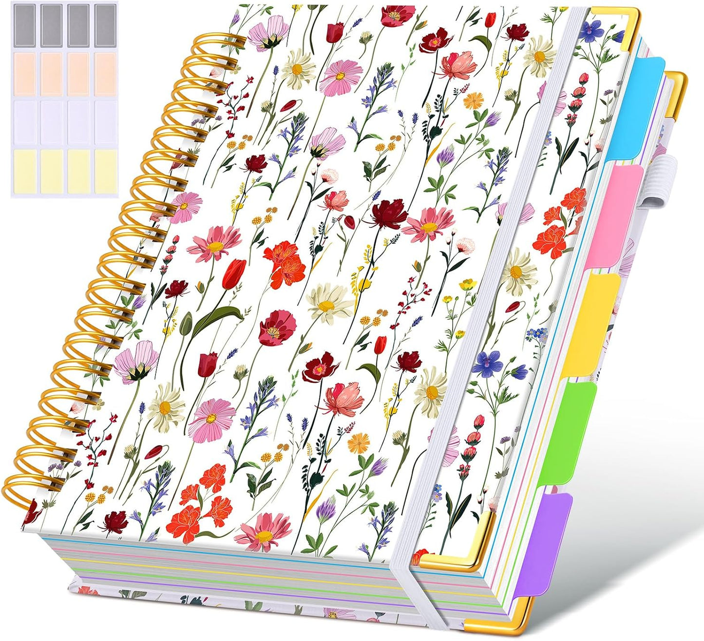 Hardcover Spiral Notebook journal with Removable Dividers Tabs, 300 Pages Leather 5 Subject Notebook College Ruled, 8"x10" Large B5 Notebooks for Work School Note taking, Lined Journal for Women,Black