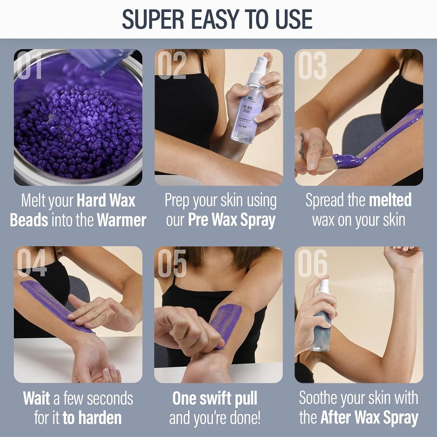 Tress Wellness Award Winning Waxing Kit for Sensitive Skin, Safe for Face & Skin, Easy to Use, At-Home Kit for Face, Bikini, Brazilian & Full Body - Digital Display, Black Purple Flower