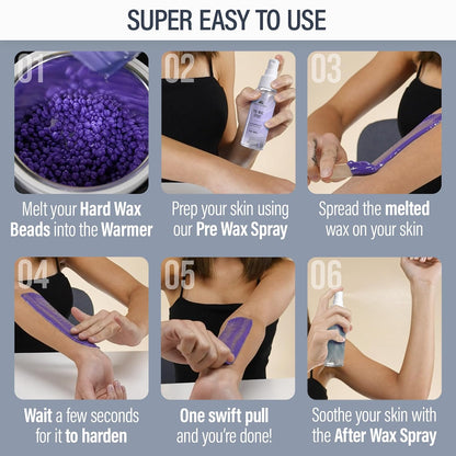 Tress Wellness Award Winning Waxing Kit for Sensitive Skin, Safe for Face & Skin, Easy to Use, At-Home Kit for Face, Bikini, Brazilian & Full Body - Digital Display, Black Purple Flower