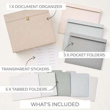 Aesthetic Document Organizer Box with 8 Folders - PU Leather File Organizer