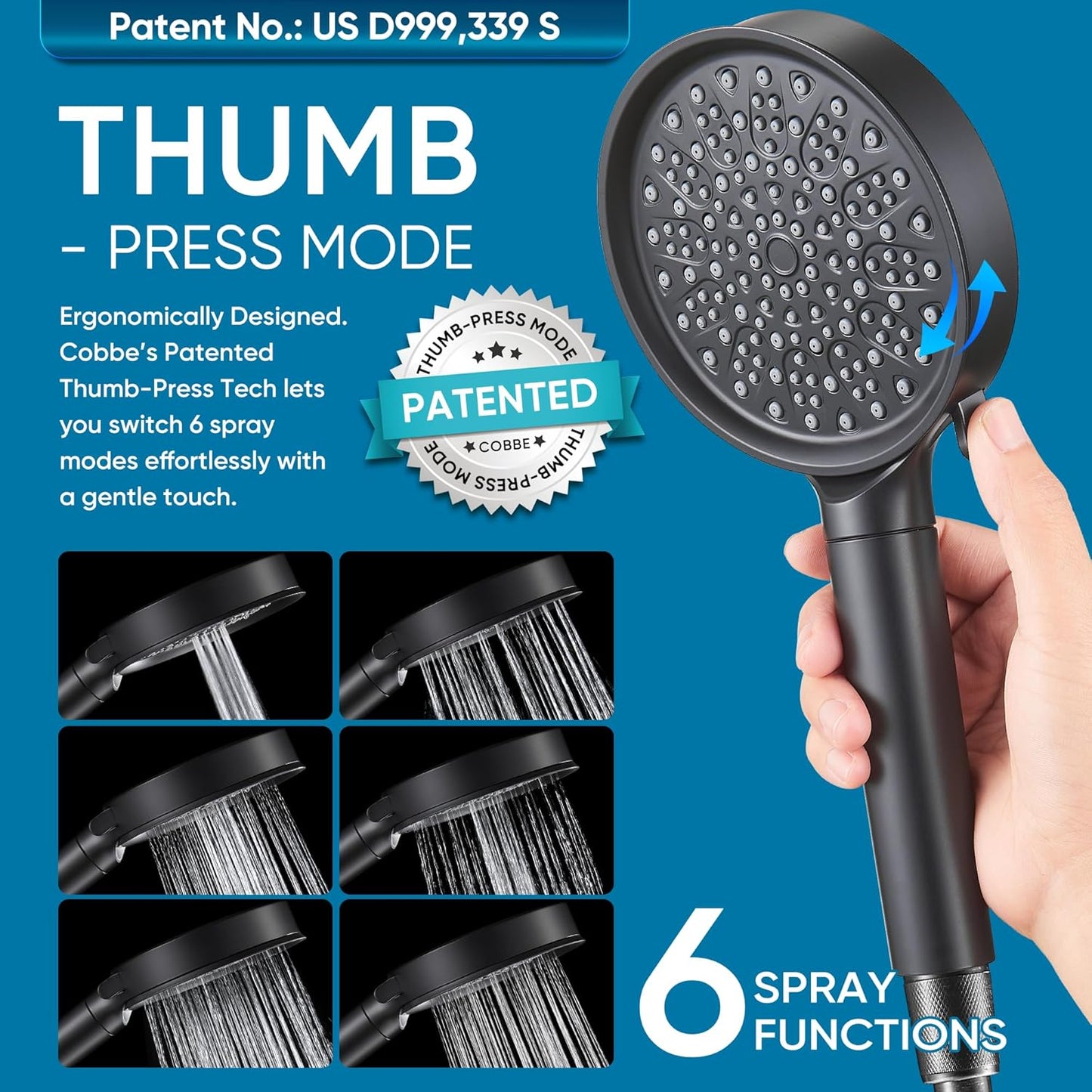 Cobbe Filtered Shower Head with Handheld, High Pressure 6 Spray Mode Showerhead with Filters, Water Softener Filters Beads for Hard Water - Remove Chlorine - Reduces Dry Itchy Skin, Chrome