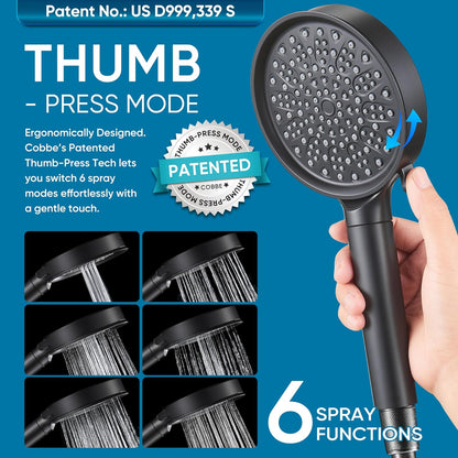Cobbe Filtered Shower Head with Handheld, High Pressure 6 Spray Mode Showerhead with Filters, Water Softener Filters Beads for Hard Water - Remove Chlorine - Reduces Dry Itchy Skin, Chrome