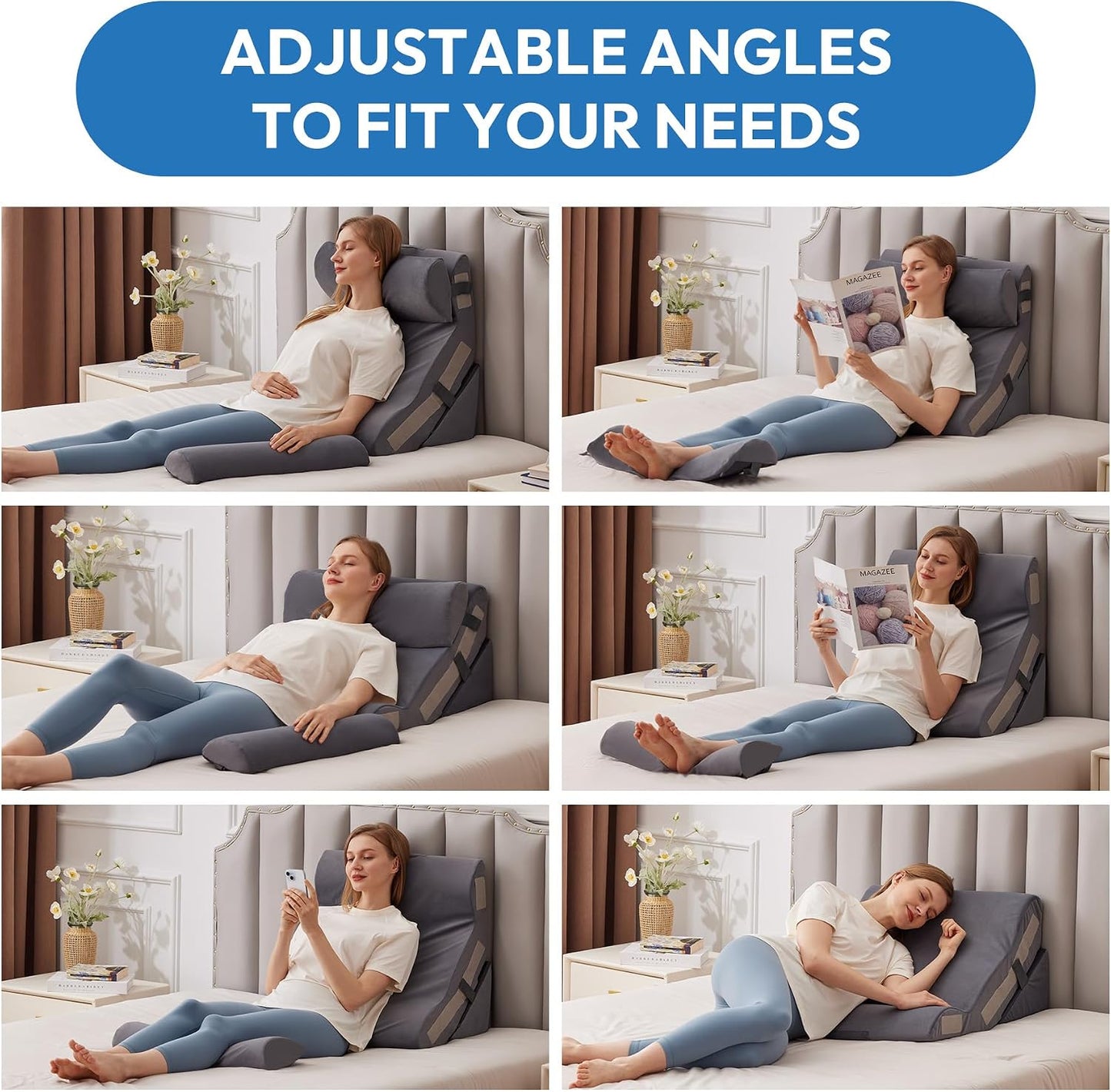 Ahpmeoa 3PCS Wedge Pillow Set for After Surgery, Back Pillow for Bed Sitting up, 10-in-1 Foam Wedge Pillow for Acid Reflux & Back Pain Relief, Post Surgery Pillow for GERD & Snoring, White