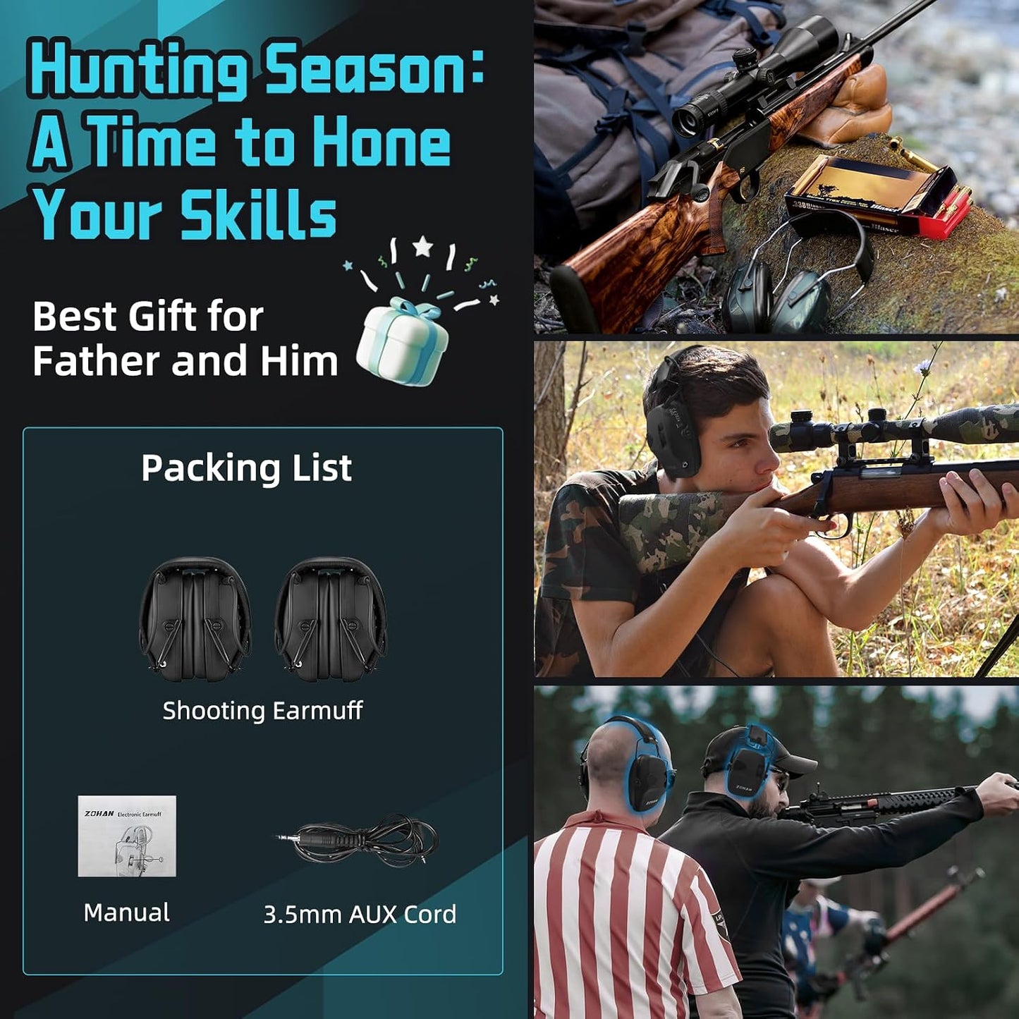 ZOHAN EM054 Electronic Ear Protection for Shooting Range with Sound Amplification Noise Reduction, Ear Muffs for Gun Range