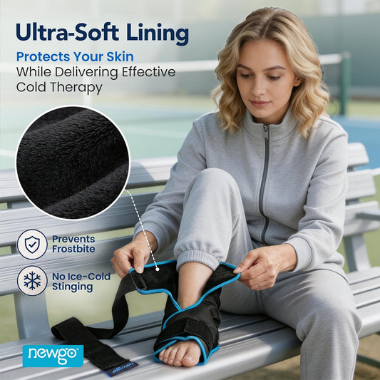 NEWGO Foot Ice Pack Wrap, Cold Compression for Plantar Fasciitis, Black
