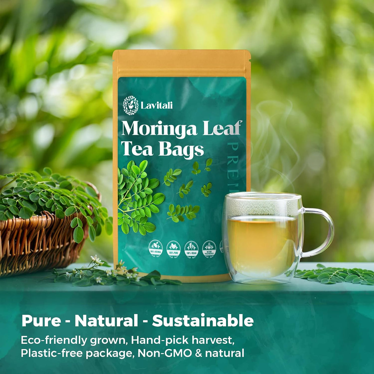 Lavitali, Moringa Leaves Tea | 120 tea bags, 100% Pure Herbal Tea | Caffeine-Free, Eco-Friendly Filter Bags | Daily Natural Botanical, Hot or Iced Herbal Infusion