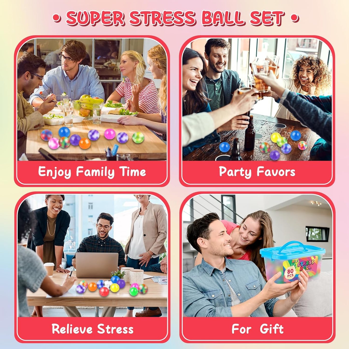 Stress Balls Set, Squishy Stress Ball, 4 Pack Squeeze Ball for Adults, Squeeze Ball for Adults Stress Relieve, Stress Relieve, Increase Entertainment