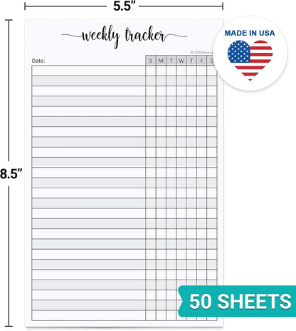 321Done Weekly Tracker Notepad, Sunday Start - 5.5x8.5 Habit Tracking Days of Week Notebook for Planning, Organizing, Schedule, 50 Pages - Made in USA
